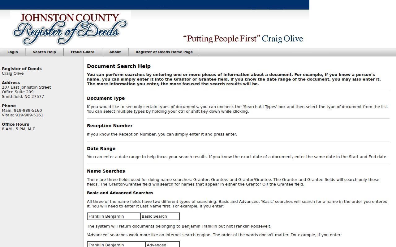 Johnston previous residents grantor-grantee help for the deed chain